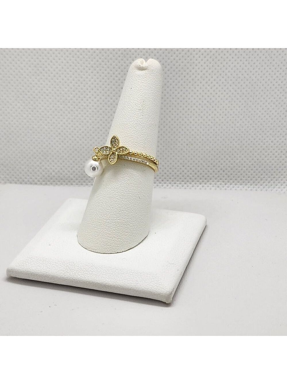 Brand New Sterling Silver 925 Pearl Flower 2pc Ring